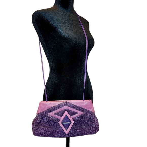 SHARIF Elegant Purple Leather & Suede Texture Women's Bag - Picture 2 of 13